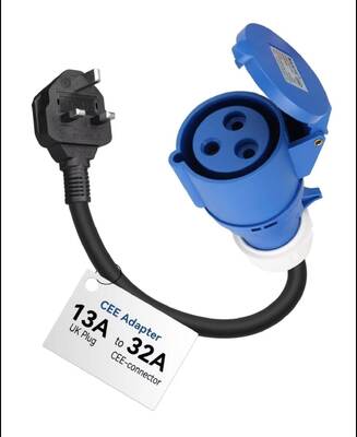 Phích cắm bộ chuyển đổi CEE Sixpence mới chất lượng cao, có thể tùy chỉnh, phích cắm sạc EV 32A, phích cắm công nghiệp màu xanh CEE sang Vương quốc Anh có cáp 0,3M